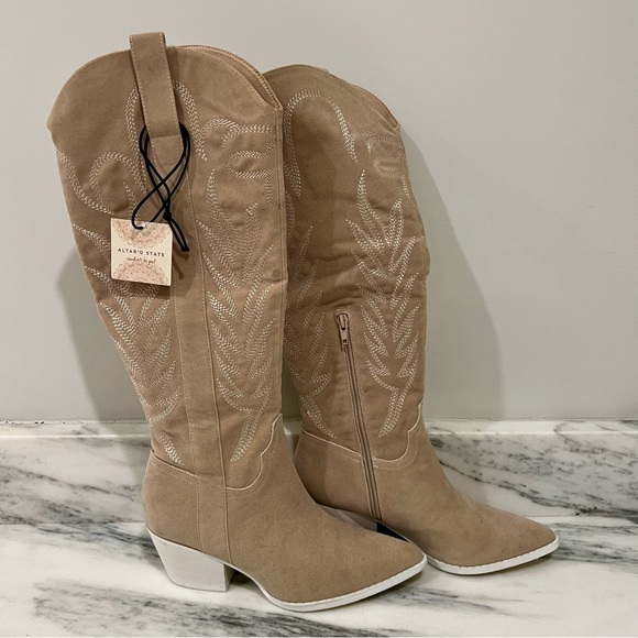 Altar'd State Beige Suede Western Knee Boots - Picture 2 of 7